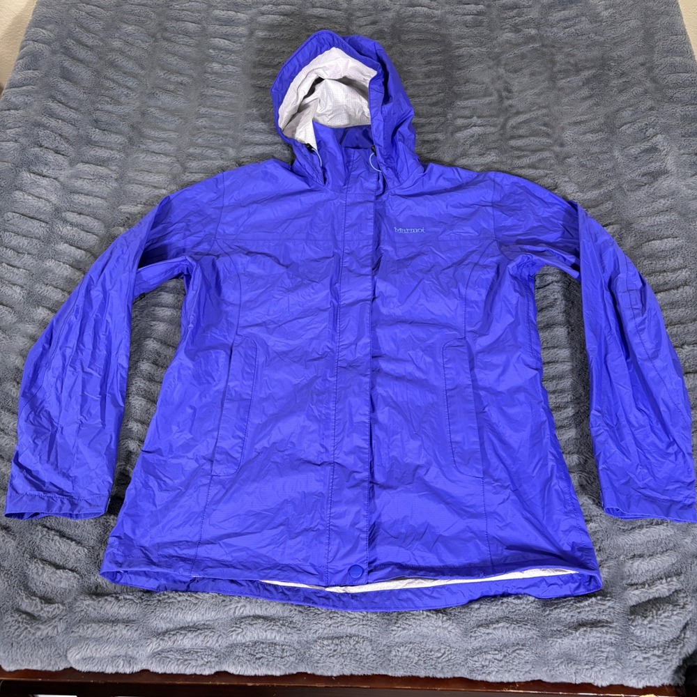 Marmot Womens PreCip Rain Jacket Purple Hooded Waterproof Shell Large AR905
